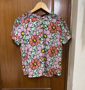 Zara Basic Floral Print Short Sleeve Top