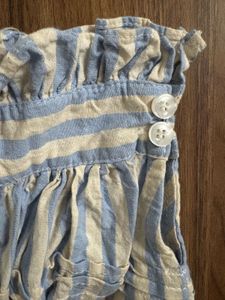 Blue &amp; White Striped Ruffle Neck Top