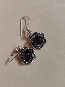 boho Silver Necklace with Purple Stone