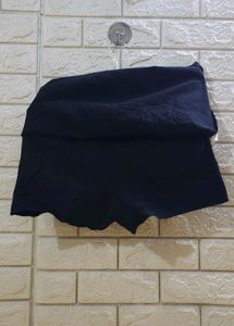 Black Denim Layered Mini Skirt Over Short