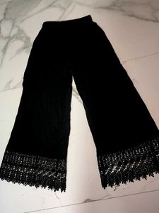 Black Lace Trim Palazzo Pants