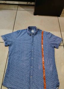 Men's Blue Floral Print Short Sleeve Shirt