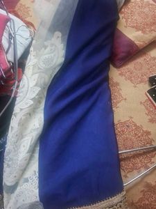Elegant Blue &amp; White Embroidered Saree