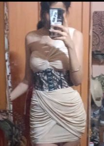 y2k beige corset dress