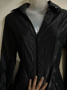 Chic Black Textured Button-Up Shirt