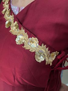 Maroon Embroidered Kurta without pant