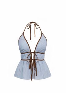 Light Blue Striped Halter Top