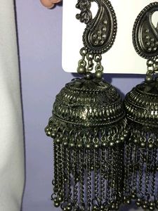 Oxidized Silver Jhumka Earrings