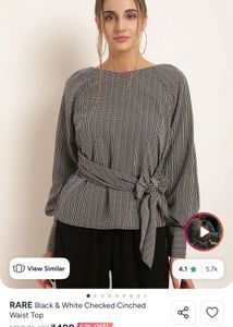 RARE Black & White Checked Cinched Waist Top