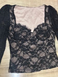 Urbanic Elegant Black Lace Corset Top