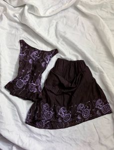 Y2k Brown floral top and skirt set