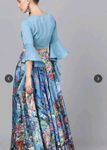Designer Bell Sleeve Crop Top &amp; Skirt Set