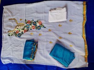 White Dress Material with Floral Embroidery