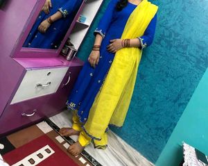 Blue &amp; Yellow Kurta Set with Dupatta