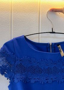Blue Lace Detail Cap Sleeve Dress