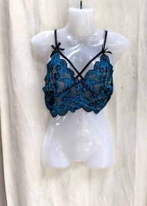 I. Teal Lace Bralette with Black Straps