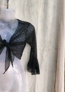 Sparkly Sheer Mesh Tie-Front Top