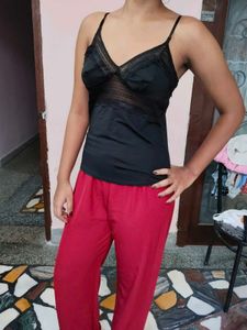 Lace Trimmed Black Camisole Slip