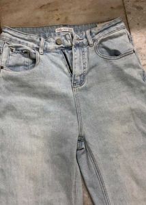 Light Wash Denim Jeans with Lace Detail