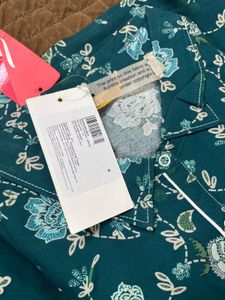 Teal Floral Print Shirt Dress