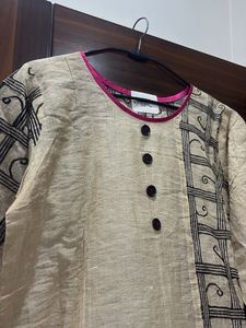 Beige Kurta with Black Print