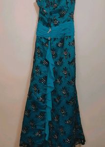 Stunning Cyan Embellished Gown For 30 Bust