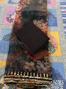 Black Floral Organza Saree