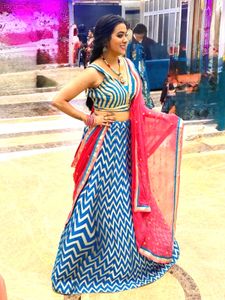 Blue &amp; Golden Strap Lehenga