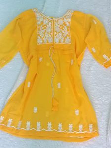 Mustard Chikankari Kurti