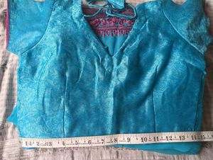 Set Of Beautiful Teal Saree with Pink Embroidery A