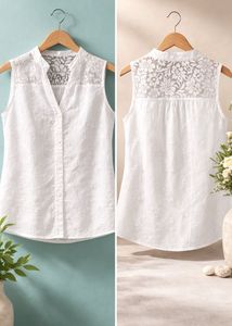 Elegant White Embroidered Sleeveless  topKurta Top