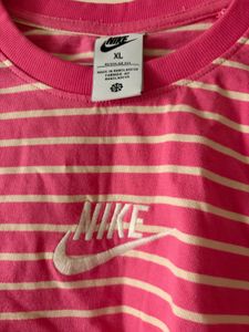 Nike Pink Striped cropped T-Shirt