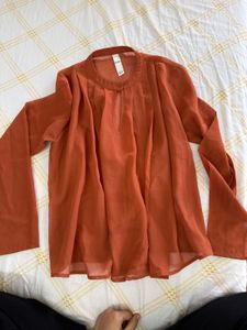Chic rust orange Flowy Bell Sleeve Top