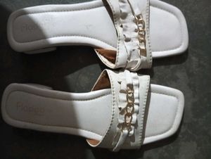 White Chain Detail Flat Sandals