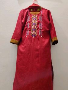 Embroidered Red Kurta