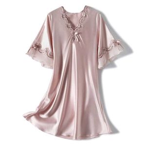Elegant Satin Nightdress with Lace Trim
