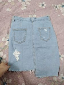 Denim+Short Skirt