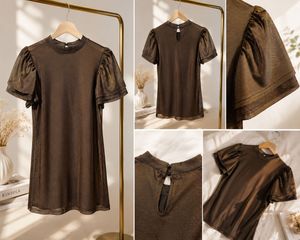 Brown Sheer Mesh Puff Sleeve Top/Dress – Chic &amp; Tr