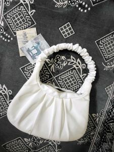 Chic White Ruched Handbag