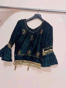 Emerald geen velvet lehenga choli
