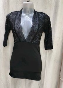 I. Black Lace Trim Bodycon Dress