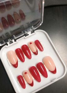 Red French Tip Press-On Nails with Hearts
