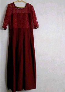 Elegant Lace Detail Maroon Dress