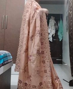 Elegant Peach Embroidered Saree