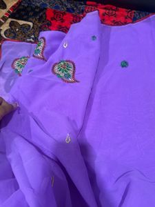 Elegant Embroidered Purple Saree