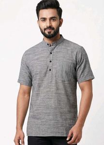 Men's Grey Short Kurta