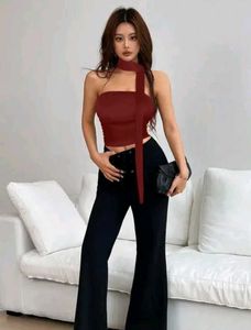 Red Tie Bandeau Top