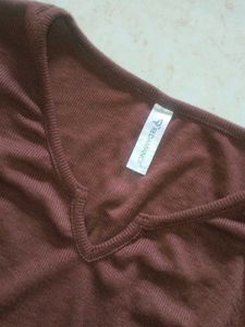 Brown V Neck Tee