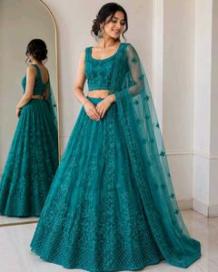 Stunning Teal Embroidered Lehenga Choli Set