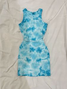 Blue Tie-Dye Ribbed Tank Dress